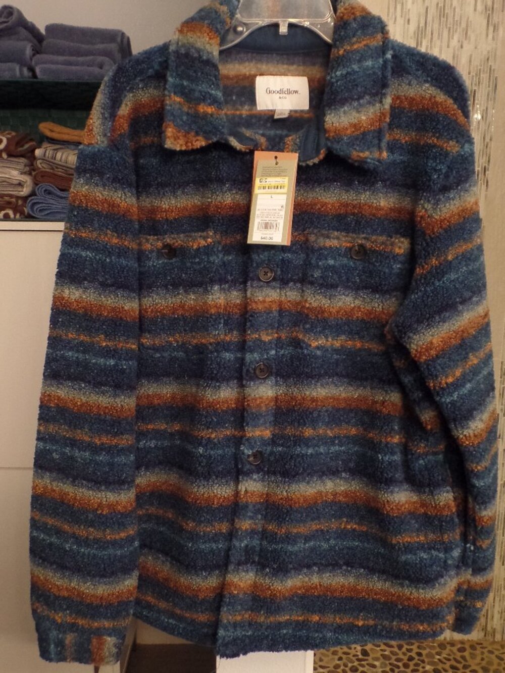GOODFELLOW & CO. Men's Striped Fleece Jacket - Large - NWT